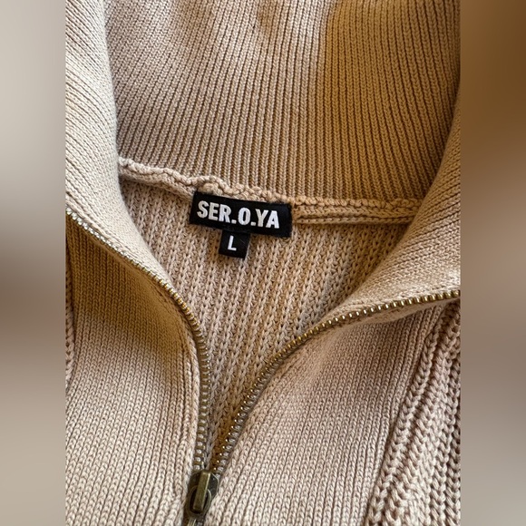 Ser.O.Ya Carly Knit Mini Sweater Dress Cotton Long Sleeves Tan Size L NWOT - Picture 7 of 9